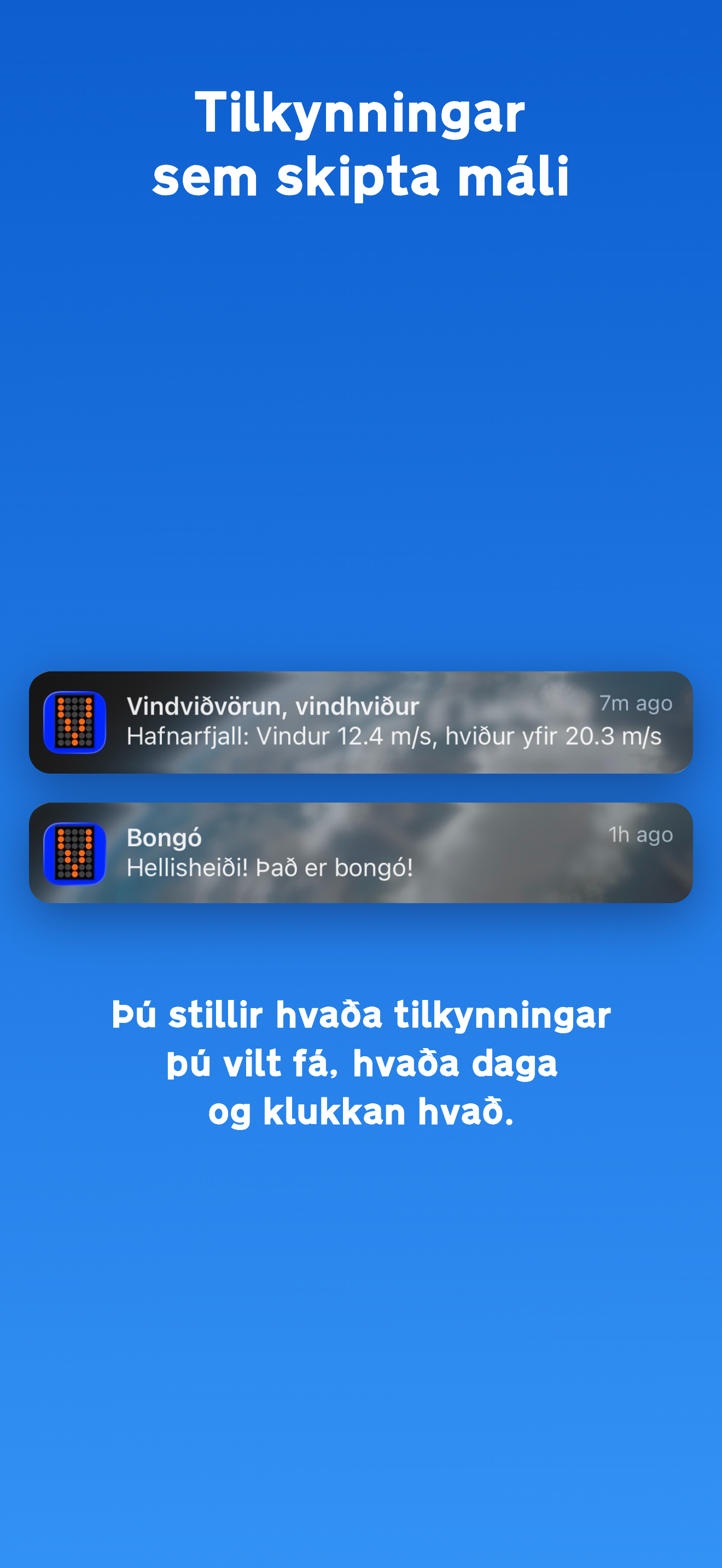 Einstellungen für optionale Benachrichtigungen in der Veðrið-App
